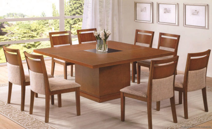mesa de jantar 8 lugares de madeira quadrada