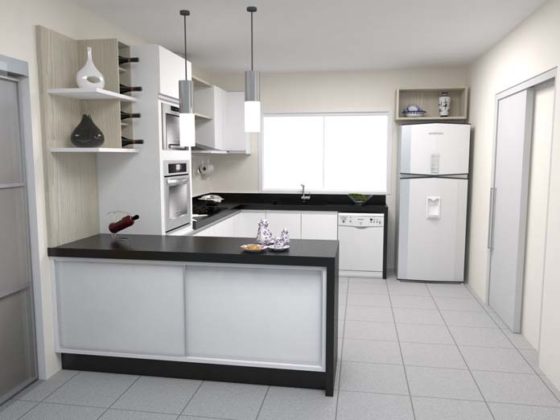 Cozinha preta e branca simples