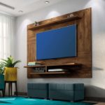 Decoração de sala pequena com painel de tv 05