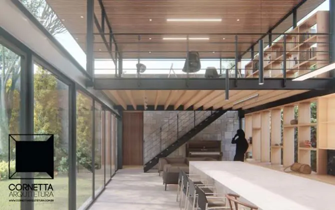 casa com Mezanino metálico