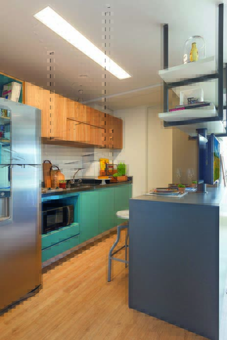 decoração de cozinha colorida com verde e azul
