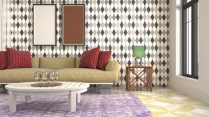 Sala de estar decorada e colorida, ao saber como misturar padrões na decoração sem erros.