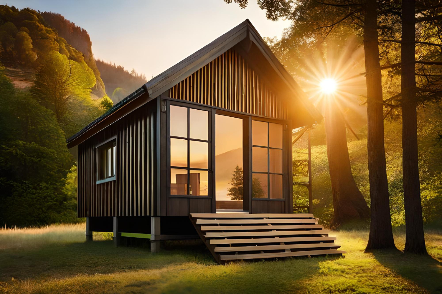 casa estilo tiny house de madeira moderna com jardim na área externa